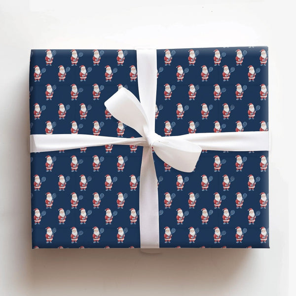 Navy Blue Christmas Gift Wrap, Tennis Santa Wrapping Paper, Tennis Player Santa Present Paper, Sporty Holiday Wrap, Tennis Co