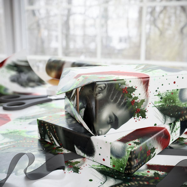 African American Santa Wrapping Paper, Black Santa Wrapping Paper, Christmas Gift Wrap Paper, Holiday Wrapping Paper Roll, Xm