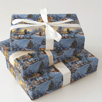 Winter Night Scene Gift Wrap, Snowy Christmas Village Wrapping Paper, Comfy Illuminated House Wrapping Paper, Festive Holiday Wrapping Paper