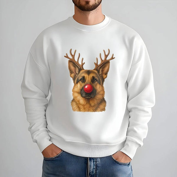 Reindeer Antlers Dog Holiday Sweater, German Shepherd Christmas Sweatshirt, GSD Dog Mom Xmas Crewneck, Adorable Winter Pet Pu