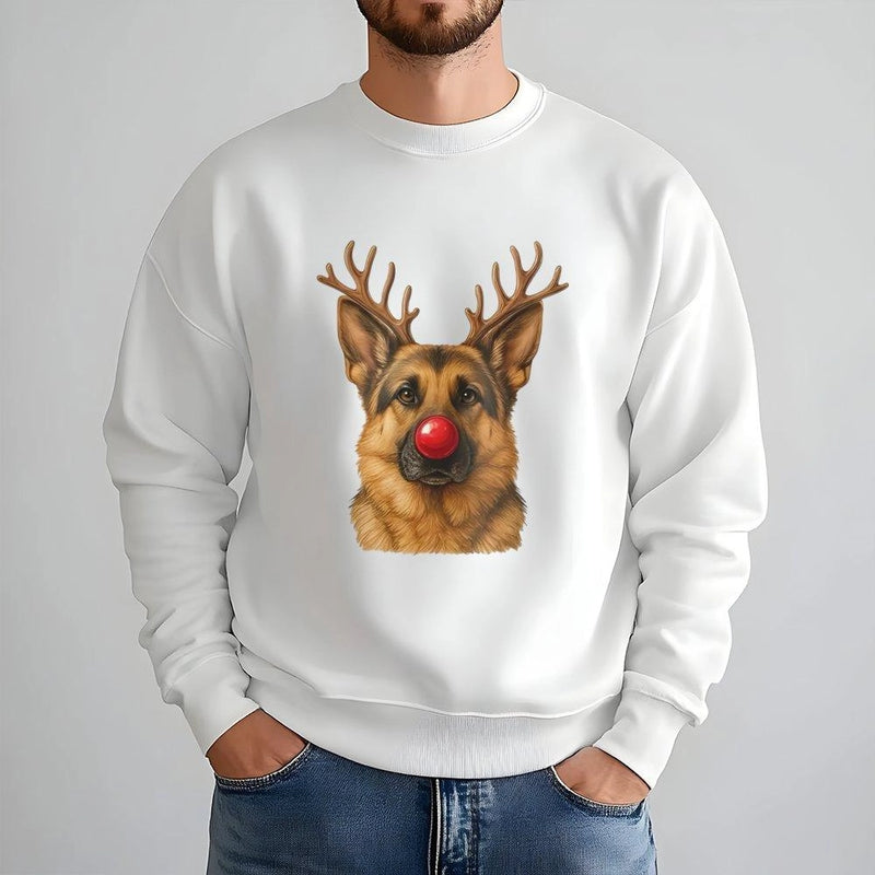 Reindeer Antlers Dog Holiday Sweater, German Shepherd Christmas Sweatshirt, GSD Dog Mom Xmas Crewneck, Adorable Winter Pet Pullover