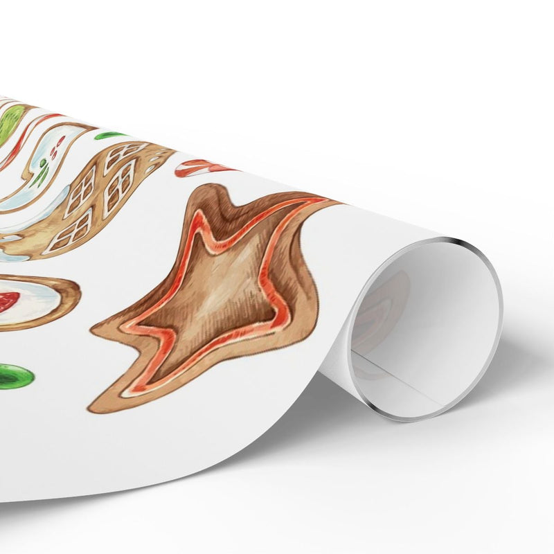 Watercolor Cookie Wrapping Paper, Christmas Gingerbread Wrapping Paper, Holiday Baker Gift Wrapping Paper, Adorable Xmas Present Wrap Roll