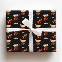 Candy Cane Cocktail Gift Wrap, Espresso Martini Christmas Wrapping Paper, Black Holiday Cocktail Wrapping Paper, Festive Party Gift Wrap