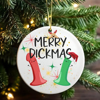 Humorous Naughty Holiday Ornament, Merry Dickmas Christmas Ornament, Ceramic Xmas Tree Ornament, Adult Humor Secret Santa Present, Gag Keepsake