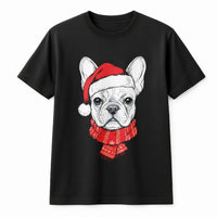 Adorable Santa Hat Frenchie Tee, French Bulldog Christmas Shirt, Holiday Dog Lover Graphic T-Shirt, Christmas Pet Shirt, Dog Lover Present