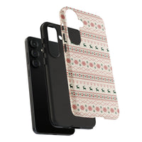 Snowflake Holiday Pattern Cover, Christmas Fair Isle Reindeer Phone Case, Festive Winter Phone Case, Dual Layer Polycarbonate Samsung Case