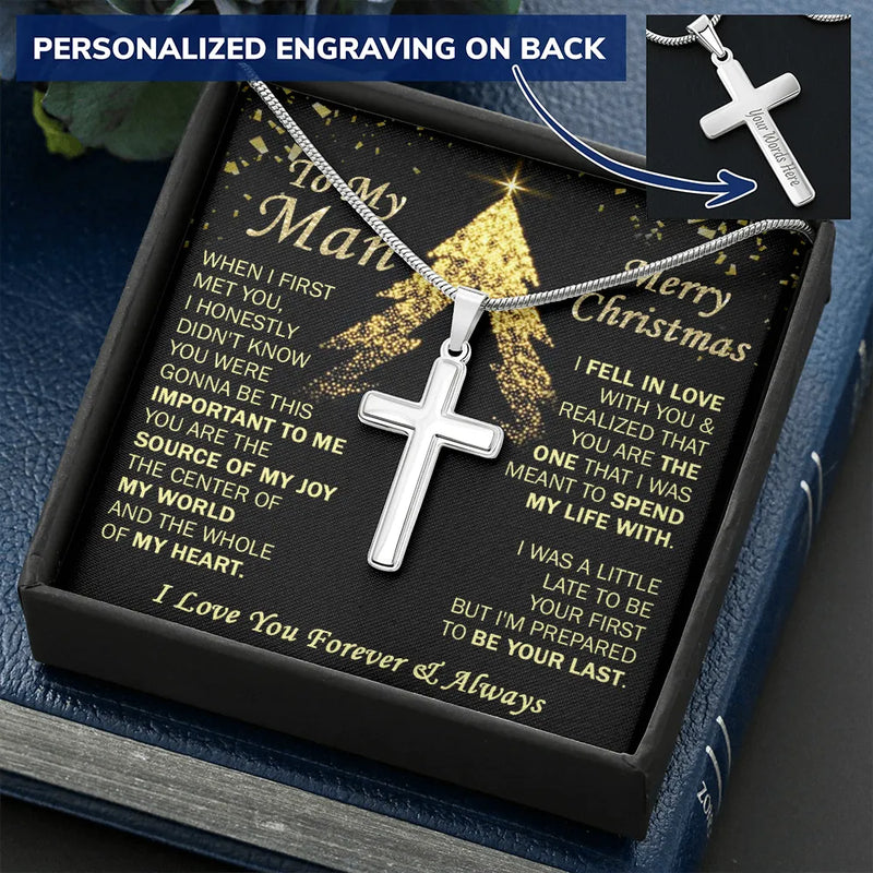 Custom Engraved Cross Pendant, Personalized Cross Necklace for Him, Stainless Steel Mens Faith Jewelry, Christmas Husband Present