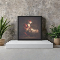 Holy Nativity Baby Jesus Wall Art, Santa Kneeling at Manger Canvas, Religious Santa Canvas Print, Christian Christmas Canvas Decor Present