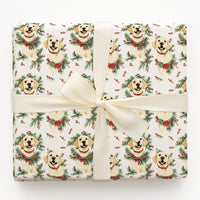 Christmas Dog Wreath Gift Wrap, Yellow Labrador Wrapping Paper, Adorable Yellow Lab Holiday Wrapping Paper, Dog Lover Christmas Wrapping Paper