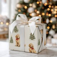 Holiday Dog Gift Wrap, Goldendoodle Christmas Wrapping Paper, Adorable Puppy Wrapping Paper, Christmas Tree Gift Wrap, Dog Lover Present Wrap