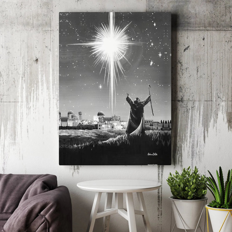 Nativity Shepherd Canvas Print, Star of Bethlehem Canvas Art, Black and White Christmas Canvas Wall Decor, Religious Christian Present Home