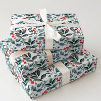 Botanical Christmas Gift Wrap, Watercolor Holly Berry Wrapping Paper, Winter Greenery Present Wrap, Festive Holiday Wrapping Paper Roll