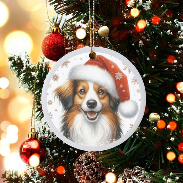 Adorable Santa Hat Puppy Ornament, Papillon Dog Christmas Ornament, Ceramic Pet Keepsake Ornament, Holiday Tree Hanging Decor