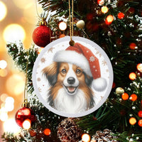 Adorable Santa Hat Puppy Ornament, Papillon Dog Christmas Ornament, Ceramic Pet Keepsake Ornament, Holiday Tree Hanging Decor, Dog Mom Present