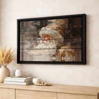 Vintage Wood Plank Canvas Print, Rustic Santa Claus Canvas Wall Art, Farmhouse Christmas Canvas Decor, Holiday Wall Art, Living Room Present
