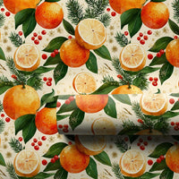 Watercolor Orange Christmas Wrapping Paper, Citrus and Pine Bough Wrapping Paper, Botanical Holiday Wrapping Paper, Winter Berry Gift Wrap