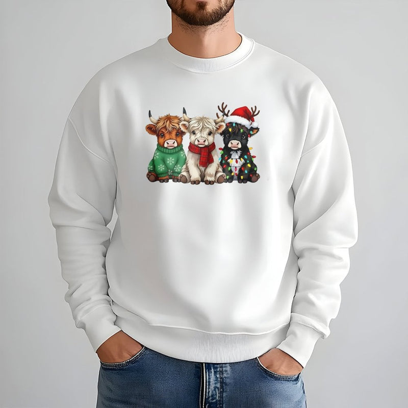 Festive Farm Animal Sweatshirt, Highland Cow Christmas Sweatshirt, Adorable Holiday Cow Crewneck, Winter Farmhouse Graphic Sweatshirt