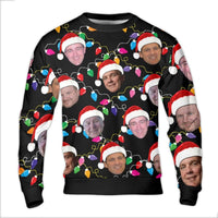 Personalized Ugly Xmas Sweatshirt Santa Hat, Custom Face Christmas Sweater, Custom Photo Holiday Family Party Crewneck