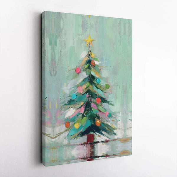 Painterly Holiday Canvas Print, Abstract Christmas Tree Wall Art, Festive Seasonal Poster, Modern Xmas Digital Download, Wint