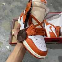 Retro High Top Sneakers, White Orange Colorway, Lace Up Design, Casual Gift for Sneaker Fans