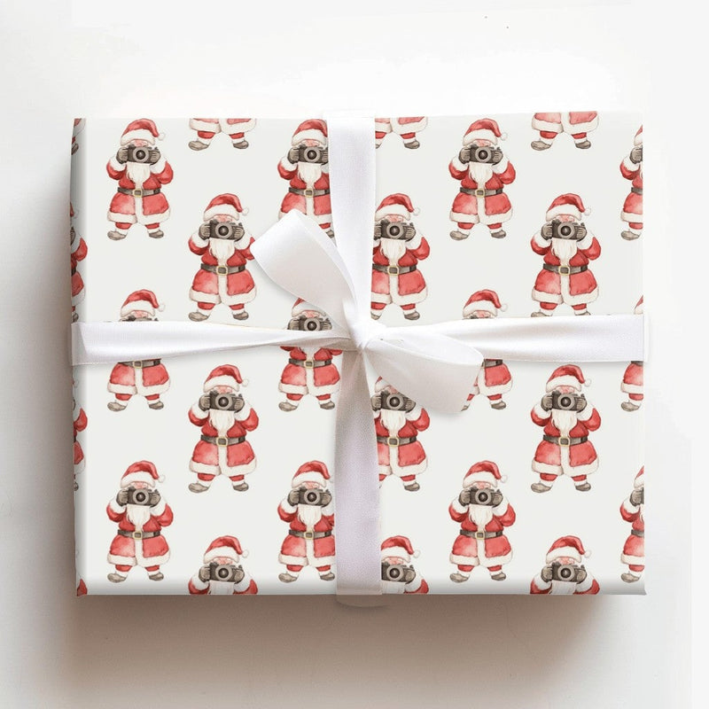 Vintage Camera Christmas Gift Wrap, Photographer Santa Wrapping Paper, Watercolor Photographer Wrapping Paper, Camera Holiday Gift Wrap