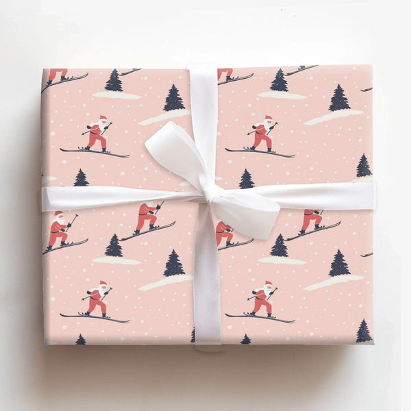 Whimsical Christmas Gift Wrap, Skiing Santa Wrapping Paper, Ski Santa Holiday Wrap, Festive Winter Sports Wrapping Paper, Xma