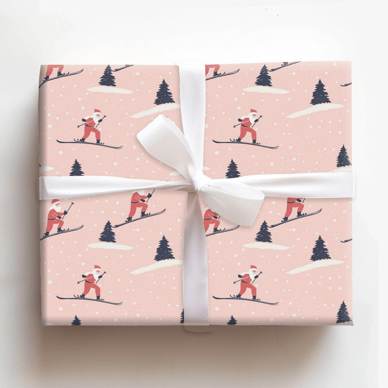 Whimsical Christmas Gift Wrap, Skiing Santa Wrapping Paper, Ski Santa Holiday Wrap, Festive Winter Sports Wrapping Paper, Xmas Gift Wrap