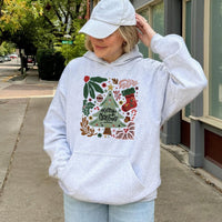 Botanical Christmas Tree Graphic Pullover, Merry Christmas Tree Hoodie, Comfy Winter Holiday Hooded Sweatshirt, Festive Xmas Present for Adults