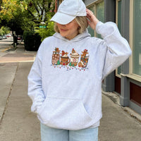 Adorable Holiday Coffee Mug Sweatshirt, Christmas Gingerbread Hoodie, Comfy Gingerbread Man Hoodie, Festive Winter Hooded Sweatshirt, Xmas Present