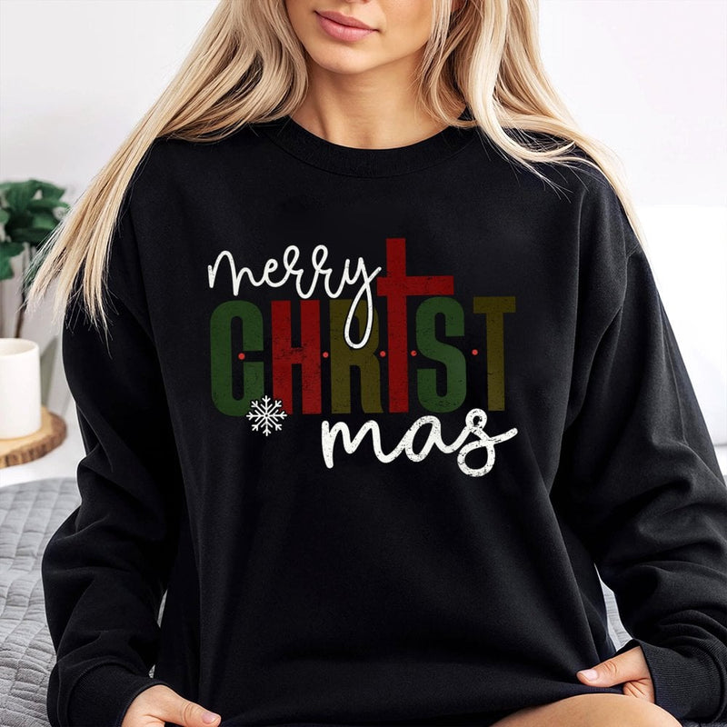 Christian Cross Merry Christ-Mas Crewneck, Religious Christmas Sweatshirt, Faith Holiday Sweatshirt, Scripture Graphic Pullover Present