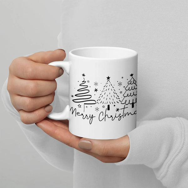 Hand Lettered Snowflakes Holiday Coffee Mug, Merry Christmas Tree Mug, Winter Festive Ceramic Cup, Xmas Present for Coffee Lo