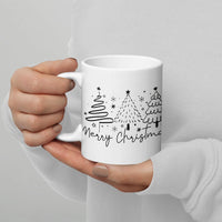 Hand Lettered Snowflakes Holiday Coffee Mug, Merry Christmas Tree Mug, Winter Festive Ceramic Cup, Xmas Present for Coffee Lovers