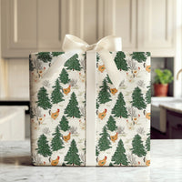 Winter Farm Gift Wrap, Christmas Chicken Wrapping Paper, Snowy Pine Forest Wrapping Paper, Rustic Holiday Chicken Wrapping Paper Roll