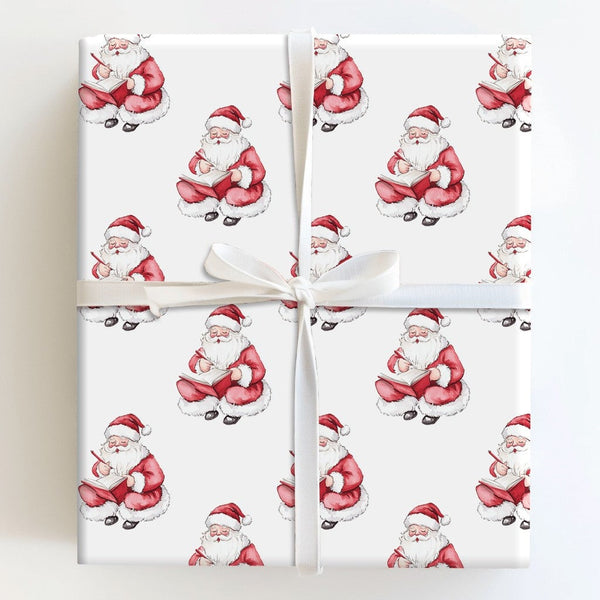 Naughty or Nice List Christmas Gift Wrap, Watercolor Santa Claus Wrapping Paper, Retro Santa Holiday Wrapping Paper, Xmas Pre