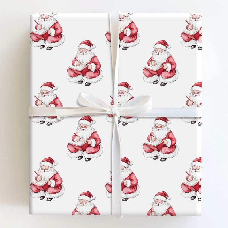 Naughty or Nice List Christmas Gift Wrap, Watercolor Santa Claus Wrapping Paper, Retro Santa Holiday Wrapping Paper, Xmas Present Wrap Roll