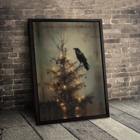 Dark Academia Winter Art Print, Gothic Raven Christmas Poster, Moody Crow Holiday Digital Download, Alternative Spooky Printable Wall Art