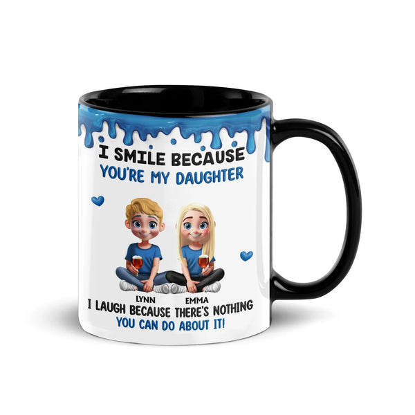 Personalized Cartoon Sisters Blue Paint Drip Mug, Humorous Daughter Ceramic Mug, Humorous Coffee Cup, Birthday Christmas Pres