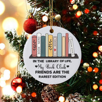 Library of Life Bookshelf Ornament, Book Lover Christmas Ceramic Ornament, Reading Keepsake Ornament, Holiday Present for Librarian Reader