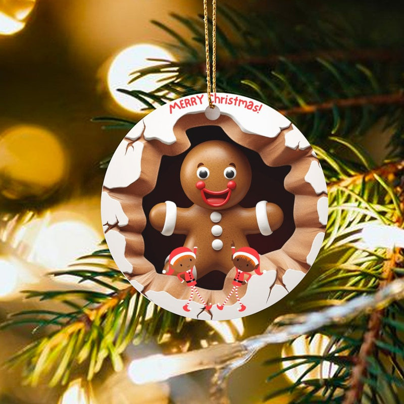 Elves and Cookies Christmas Ornament, Gingerbread Man Ceramic Ornament, Festive Holiday Tree Ornament, Sweet Winter Keepsake Decor Present