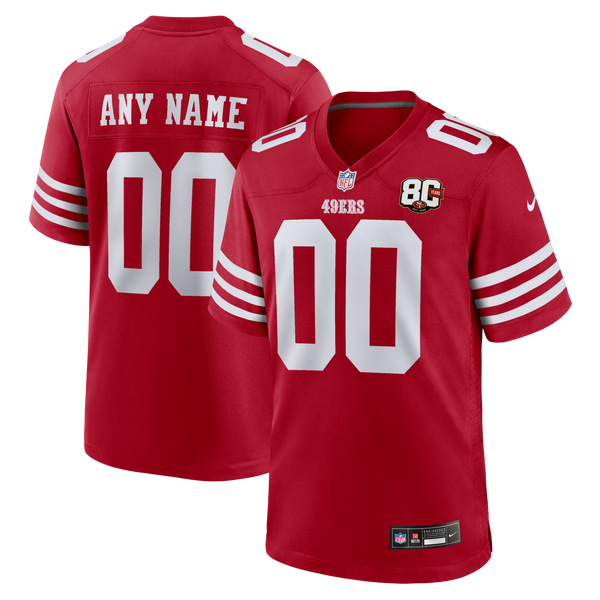 San Francisco 49ers Scarlet 80th Anniversary Custom Game Jersey