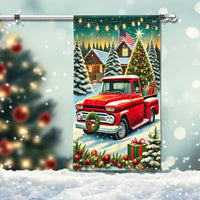 Winter Farmhouse Snow Scene Yard Flag, Vintage Red Pickup Truck Christmas Garden Flag, Double Sided Holiday Lawn Flag, Xmas Yard Decor