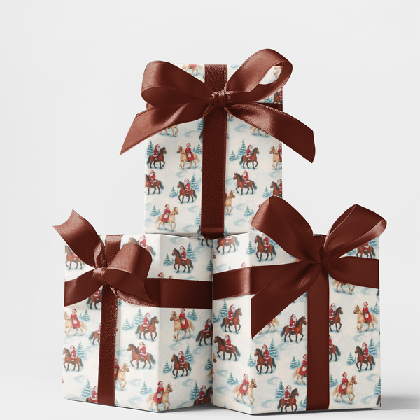 Christmas Equestrian Gift Wrap, Santa Riding Horse Wrapping Paper, Festive Horse Lover Holiday Wrapping Paper, Winter Present