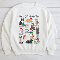 Humorous Holiday Cat Lover Sweatshirt, 12 Cats of Christmas Sweatshirt, Festive Kitten Xmas Crewneck, Adorable Pet Graphic Sweatshirt, Cat Mom Present