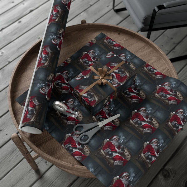 Smoking Santa Claus Gift Wrap, Vintage Santa Wrapping Paper, Retro Holiday Gift Wrapping Paper, Humorous Christmas Present Pa