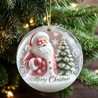 Merry Christmas Tree Ornament, Vintage Santa Claus Christmas Ornament, Ceramic Holiday Keepsake Ornament, Retro Winter Home Decor Present