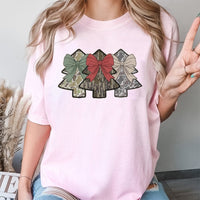 Coquette Bow Festive Camouflage Holiday Tee, Camo Christmas Tree T-Shirt, Southern Country Hunting Xmas Shirt, Hunting Lover Graphic Tee