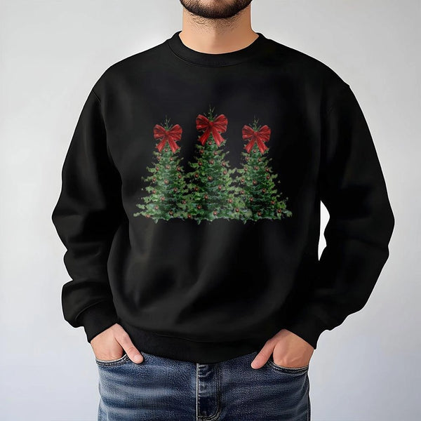 Coquette Red Bow Christmas Sweater, Christmas Tree Sweatshirt, Aesthetic Holiday Tree Crewneck, Adorable Winter Pullover, Xma