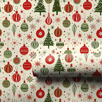 Mid-Century Ornament Gift Wrap, Retro Christmas Wrapping Paper, Vintage Tree Holiday Wrapping Paper, Festive Christmas Paper Roll