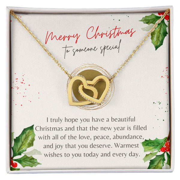 Two Hearts Crystal Pendant, Interlocking Hearts Necklace, Cubic Zirconia Heart Necklace, Christmas Jewelry Present, Holiday P