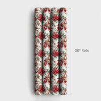 Watercolor Poinsettia Gift Wrap, Santa Riding Horse Wrapping Paper, Western Christmas Wrapping Paper, Equestrian Holiday Gift Wrap Roll